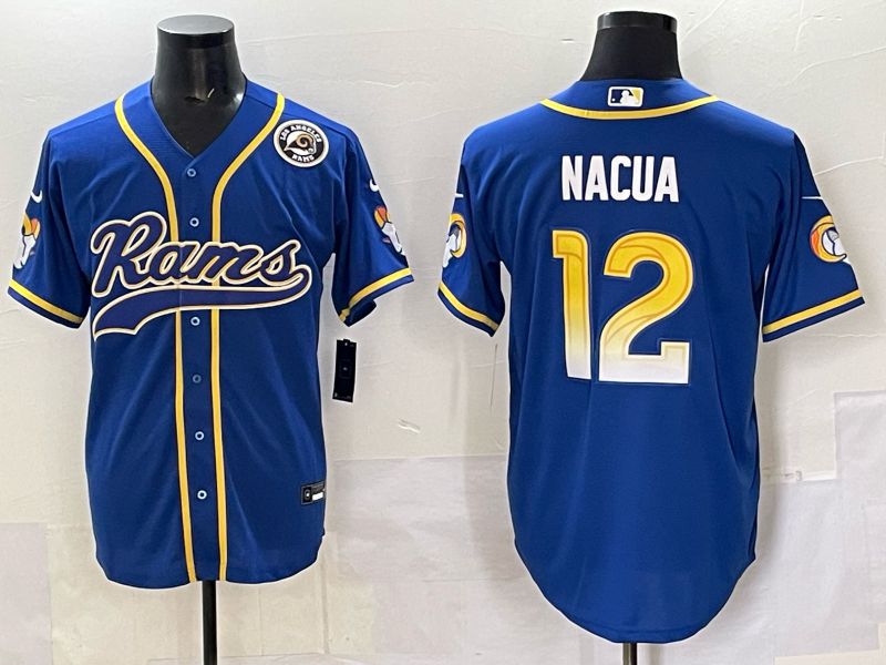 Men 2025 Los Angeles Rams 12 Nacua Blue Second generation joint name Nike Limited NFL Jersey style 02